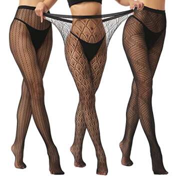EVERSWE High Waist Fishnet Tights, Thigh High Suspender Stockings (AST3P-B, LXL)