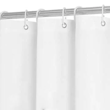 youngseahome White Fabric with Water Blue Scalloped Border Shower Curtain,Boho Chic Cloth Shower Curtain for Bathroom Showers,72 x 72 Inches