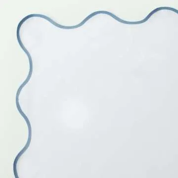 youngseahome White Fabric with Water Blue Scalloped Border Shower Curtain,Boho Chic Cloth Shower Curtain for Bathroom Showers,72 x 72 Inches