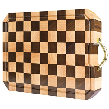 azamine End Grain Cutting Board, Walnut/Rubber Wood, with Non-Slip Feet, Juice Groove, Extra Large 20*14*6/5 inch for Kitchen