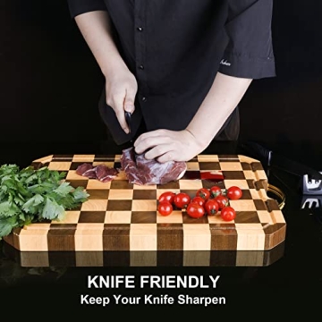 azamine End Grain Cutting Board, Walnut/Rubber Wood, with Non-Slip Feet, Juice Groove, Extra Large 20*14*6/5 inch for Kitchen