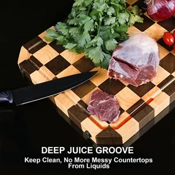 azamine End Grain Cutting Board, Walnut/Rubber Wood, with Non-Slip Feet, Juice Groove, Extra Large 20*14*6/5 inch for Kitchen