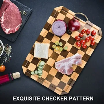 azamine End Grain Cutting Board, Walnut/Rubber Wood, with Non-Slip Feet, Juice Groove, Extra Large 20*14*6/5 inch for Kitchen