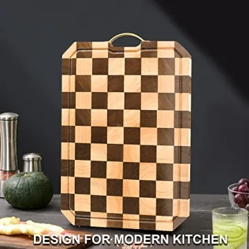 azamine End Grain Cutting Board, Walnut/Rubber Wood, with Non-Slip Feet, Juice Groove, Extra Large 20*14*6/5 inch for Kitchen