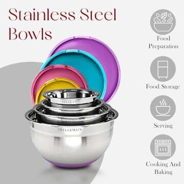 Bellemain Stainless Steel Non-Slip Mixing Bowls with Lids (4-Piece Set)