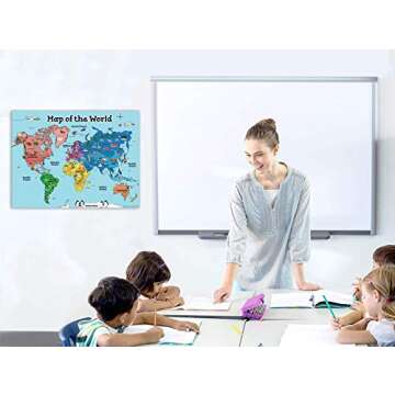 MWB World Map Wall Art Poster for Kids - Educational Map Posters for Kids includes Countries, States, Capitals & Pictures | Perfect for Classroom Decor or Home | 18" x 24" Laminated Durable Poster