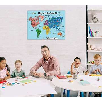 MWB World Map Wall Art Poster for Kids - Educational Map Posters for Kids includes Countries, States, Capitals & Pictures | Perfect for Classroom Decor or Home | 18" x 24" Laminated Durable Poster