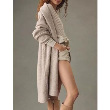 Arssm Womens Long Cardigan Oversized Chunky Open Front Sweaters Slouchy Knit Long Sleeve Fall Coat 2024 Trendy Jackets(Apricot-M)