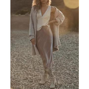 Arssm Womens Long Cardigan Oversized Chunky Open Front Sweaters Slouchy Knit Long Sleeve Fall Coat 2024 Trendy Jackets(Apricot-M)