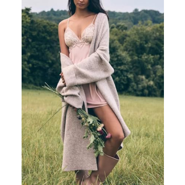 Arssm Womens Long Cardigan Oversized Chunky Open Front Sweaters Slouchy Knit Long Sleeve Fall Coat 2024 Trendy Jackets(Apricot-M)