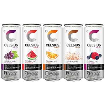 CELSIUS Fitness Drink Carbonated 5-Flavor Variety Pack, Zero Sugar, 12oz. Slim Can, 12 Pack