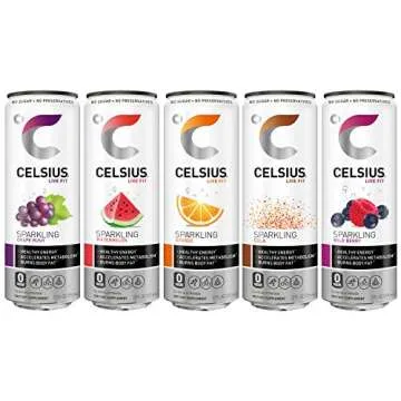 CELSIUS Fitness Drink Carbonated 5-Flavor Variety Pack, Zero Sugar, 12oz. Slim Can, 12 Pack