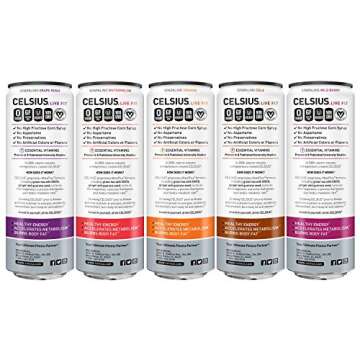 CELSIUS Fitness Drink Carbonated 5-Flavor Variety Pack, Zero Sugar, 12oz. Slim Can, 12 Pack