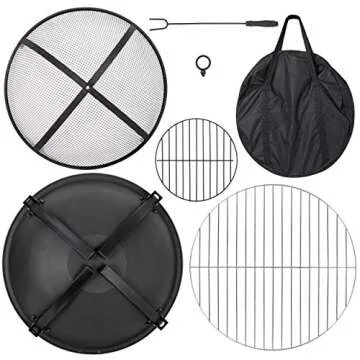 F2C 22 inch Folding Fire Pit Wood Burning Fireplace BBQ Grill Steel Round Bowl w/Mesh Spark Screen Cover Lid, Log Grate, Poker for Patio Backyard Garden Camping Traveling Picnic Bonfire