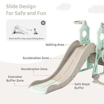 4-in-1 Toddler Slide and Swing Set with Extra Large Playground, Basketball Hoop & Climber, Indoor/Outdoor Playset, Castle Collection – Mint Green