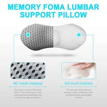Lumbar Support Pillow - Memory Foam for Low Back Pain Relief, Ergonomic Streamline Car Seat, Office Chair, Recliner and Bed (Upgrade Gray)
