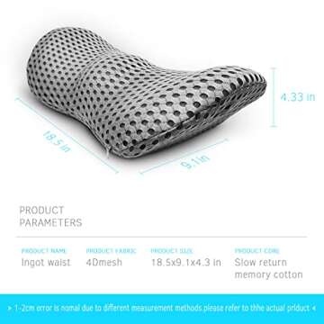 Lumbar Support Pillow - Memory Foam for Low Back Pain Relief, Ergonomic Streamline Car Seat, Office Chair, Recliner and Bed (Upgrade Gray)