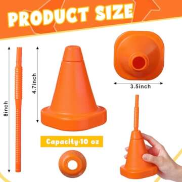 Gerrii Construction Cone Cups with Straws Set - 24 Reusable Party Cups for Kids' Birthday