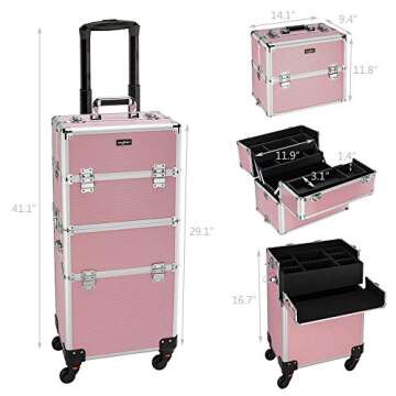 Mefeir 2 in 1 Rolling Makeup Train Case for Beauty Lovers