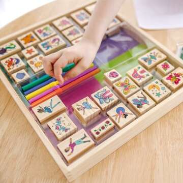Melissa & Doug Deluxe Wooden Stamp and Coloring Set – Fairy Tale (30 Stamps, 6 Markers, 2 Durable ...