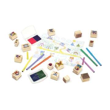 Melissa & Doug Deluxe Wooden Stamp and Coloring Set – Fairy Tale (30 Stamps, 6 Markers, 2 Durable 2-Color Pads) - Fairy Tale-Themed Stamps For Kids Activity Set
