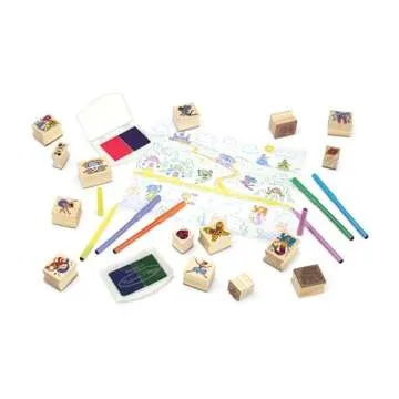 Melissa & Doug Deluxe Wooden Stamp and Coloring Set – Fairy Tale (30 Stamps, 6 Markers, 2 Durable 2-Color Pads) - Fairy Tale-Themed Stamps For Kids Activity Set
