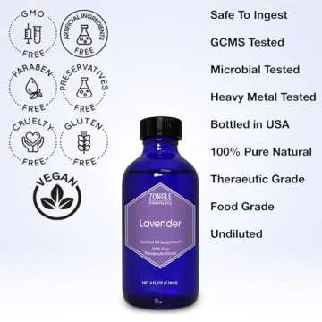Lavender Essential Oil, Food Grade, for Drinks, Skin, Hair – 100% Pure, Lavender Oil, by Zongle Therapeutics, 4 OZ