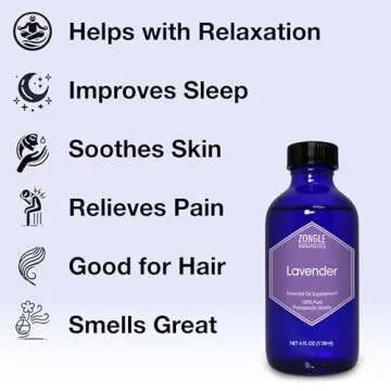 Lavender Essential Oil, Food Grade, for Drinks, Skin, Hair – 100% Pure, Lavender Oil, by Zongle Therapeutics, 4 OZ