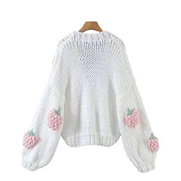 Cute Japanese Strawberry Embroidered Knit Cardigan for Women