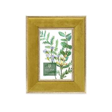 Isaac Jacobs 4x6 Mustard Velvet Picture Frame with Metallic Gold Double Border, Photo Frame, Horizon...