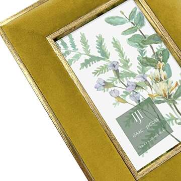 Isaac Jacobs 4x6 Mustard Velvet Picture Frame with Metallic Gold Double Border, Photo Frame, Horizontal & Vertical, Made for Tabletop & Wall Display, for Home and Office (4x6, Mustard with Gold)