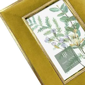 Isaac Jacobs 4x6 Mustard Velvet Picture Frame with Metallic Gold Double Border, Photo Frame, Horizontal & Vertical, Made for Tabletop & Wall Display, for Home and Office (4x6, Mustard with Gold)