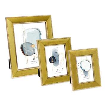 Isaac Jacobs 4x6 Mustard Velvet Picture Frame with Metallic Gold Double Border, Photo Frame, Horizontal & Vertical, Made for Tabletop & Wall Display, for Home and Office (4x6, Mustard with Gold)