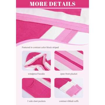 chouyatou Women's Color Block Vertical Striped Open Front Oversized Hooded Long Cardigan Sweaters with Pockets (Medium, Rose Red)