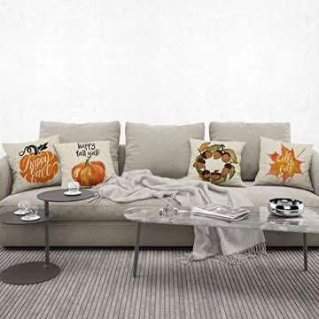 AVOIN Happy Fall Pumpkin Throw Pillow Cover Decorative Pillowcase, 18 x 18 Inch Seasonal Autumn Halloween Thanksgiving Harvest Vintage Cushion Protector for Sofa Couch Home Decor
