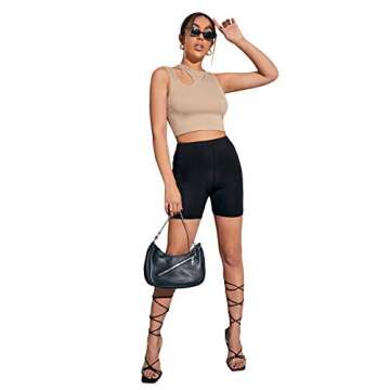 Verdusa Women's Cut Out Sleeveless Round Neck Slim Fitted Ribbed Tank Crop Top Khaki M