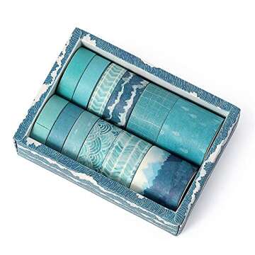 molshine Set of 12 Rolls Washi Masking Tape,Adhesive Crafts Tape for Journaling,DIY,Planners,Decorative,Gift Wrapping,Scrapbooking,School Supplies- (Blue Track Series)