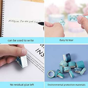 molshine Set of 12 Rolls Washi Masking Tape,Adhesive Crafts Tape for Journaling,DIY,Planners,Decorative,Gift Wrapping,Scrapbooking,School Supplies- (Blue Track Series)