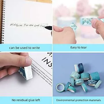 molshine Set of 12 Rolls Washi Masking Tape,Adhesive Crafts Tape for Journaling,DIY,Planners,Decorative,Gift Wrapping,Scrapbooking,School Supplies- (Blue Track Series)