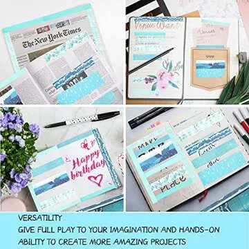 molshine Set of 12 Rolls Washi Masking Tape,Adhesive Crafts Tape for Journaling,DIY,Planners,Decorative,Gift Wrapping,Scrapbooking,School Supplies- (Blue Track Series)