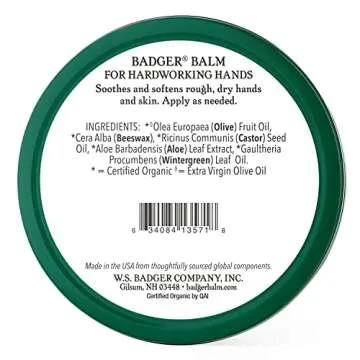 Badger - Hardworking Hands Healing Balm, Aloe Vera & Wintergreen, Working Hand Balm, Balm, for Dry H...
