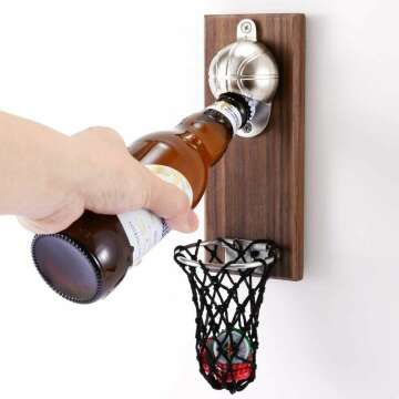 Magnetic Basketball Bottle Opener with Cap Collector