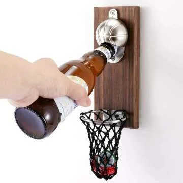 Magnetic Basketball Bottle Opener with Cap Collector
