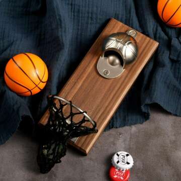 Magnetic Basketball Bottle Opener with Cap Collector