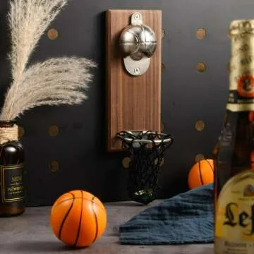 Magnetic Basketball Bottle Opener with Cap Collector