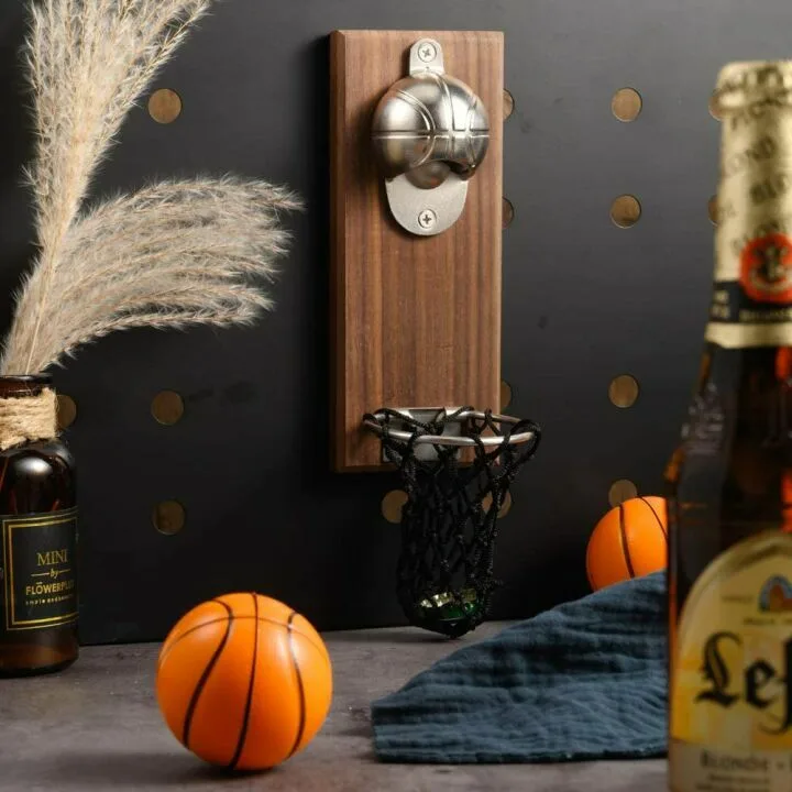 Magnetic Basketball Bottle Opener with Cap Collector