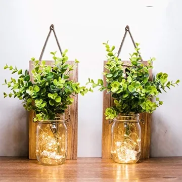 Rustic Mason Jar Sconces with LED Fairy Lights for Home Decor
