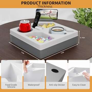 Couch Cup Holder Tray, Non-Slip Silicone Sofa Couch Caddy for Home, Car, and Outdoors, Waterproof Versatile Couch Table Tray for Bed Seat Beach Organizer
