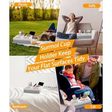 Couch Cup Holder Tray, Non-Slip Silicone Sofa Couch Caddy for Home, Car, and Outdoors, Waterproof Versatile Couch Table Tray for Bed Seat Beach Organizer