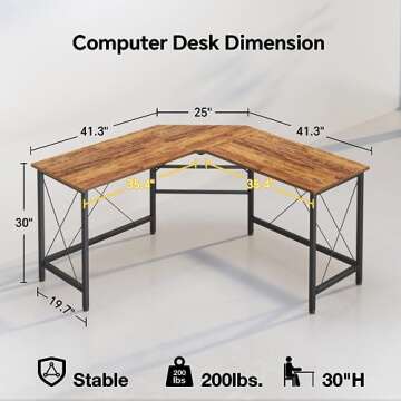 Mr IRONSTONE L Shaped Desk, 59" Computer Desk, Corner Gaming Desk for Home Office Desks, Modern Computer Table with Large Desktops, Easy to Assemble & Space-Saving Workstation Desk - Vintage Brown